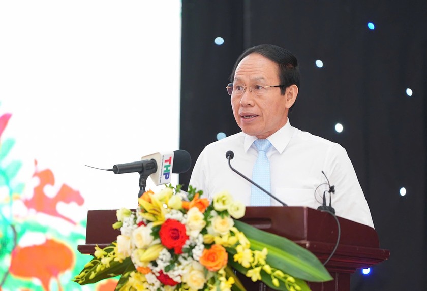 Ủy viên Trung ương Đảng, Bí thư Thành ủy Hải Phòng Lê Tiến Châu phát biểu tại hội nghị.