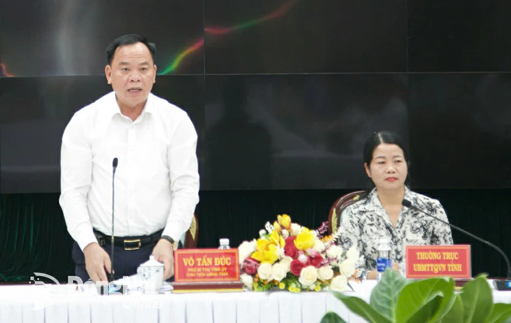 Chairman of the Provincial People's Committee Vo Tan Duc gave a speech at the conference. Photo: Pham Tung