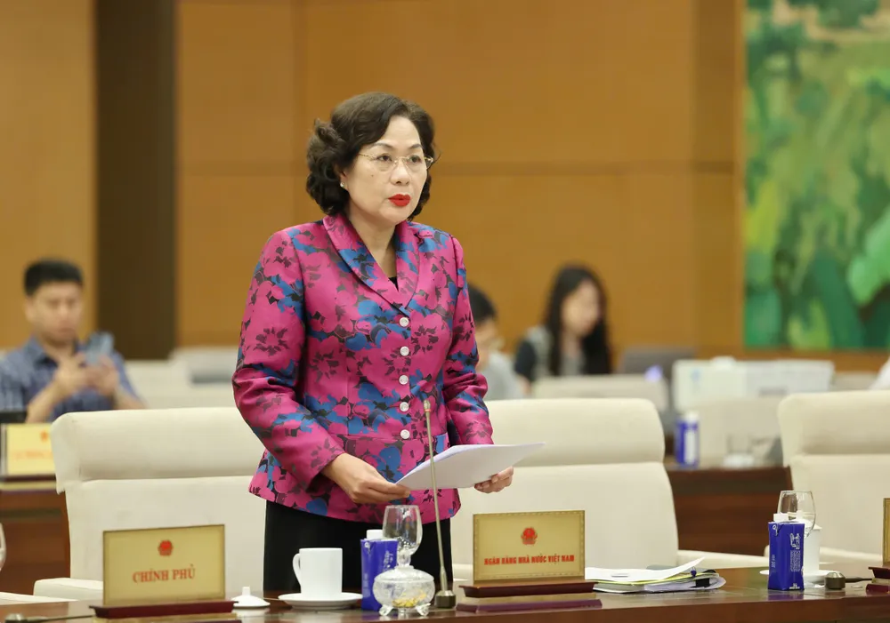 Die Gouverneurin der Staatsbank, Nguyen Thi Hong, erklärte auf der Sitzung. Foto: QUANG PHUC