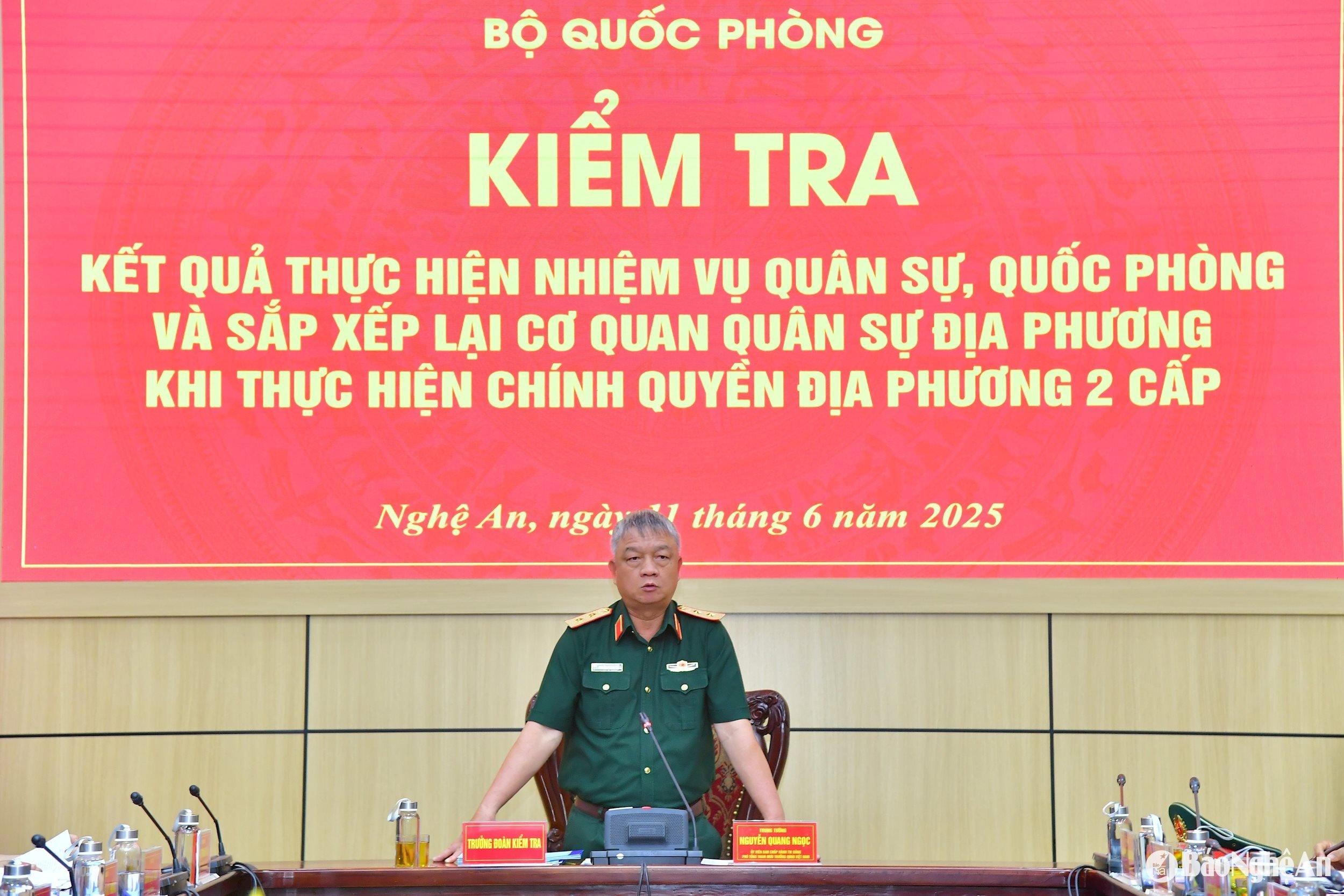 Trung tướng Nguyễn Quang Ngọc - Ủy viên Ban Chấp hành Trung ương Đảng, Phó Tổng Tham mưu trưởng Quân đội Nhân dân Việt Nam phát biểu tại buổi kiểm tra. Ảnh: Trọng Kiên