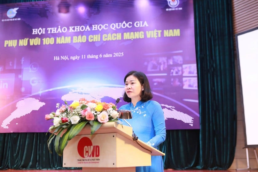Ủy viên TƯ Đảng, Bí thư Đảng uỷ, Chủ tịch Hội LHPN Việt Nam Nguyễn Thị Tuyến khẳng định những nữ nhà báo đã và đang là những chứng nhân và chủ thể quan trọng của sự nghiệp báo chí cách mạng và phát triển bền vững. Nguồn Hội LHPNVN