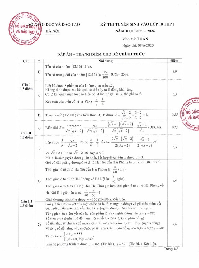 Hà Nội công bố đáp án các môn thi vào lớp 10- Ảnh 2.