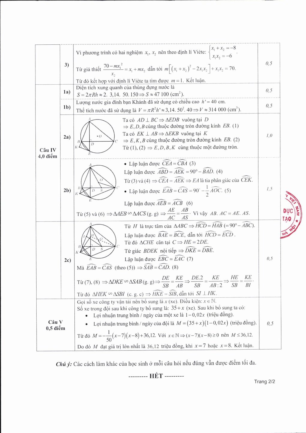 Đáp án chính thức môn toán vào lớp 10 THPT Hà Nội 2025 - 4