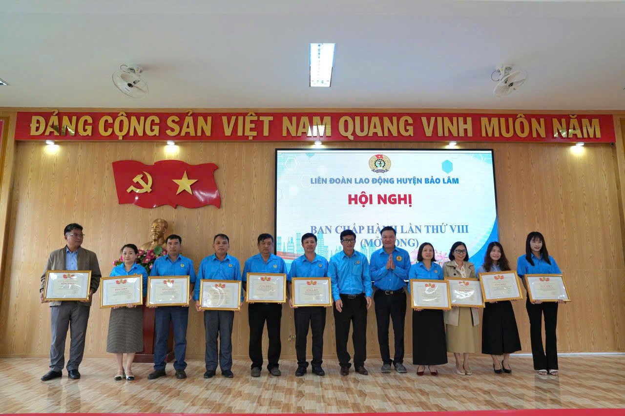 Awarding certificates of merit from the Provincial and District Labor Federation to individuals and groups