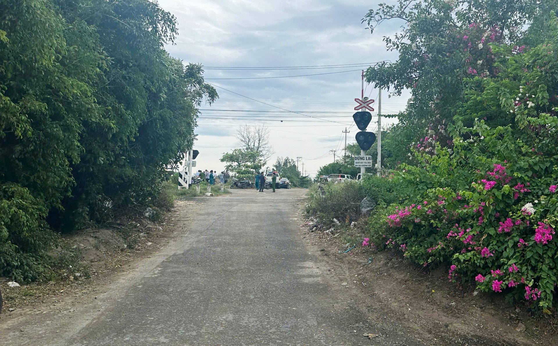 It is known that this is a railway intersection with lights, warning bells, and automatic barriers, but people still cross the barrier. Photo: Contributor