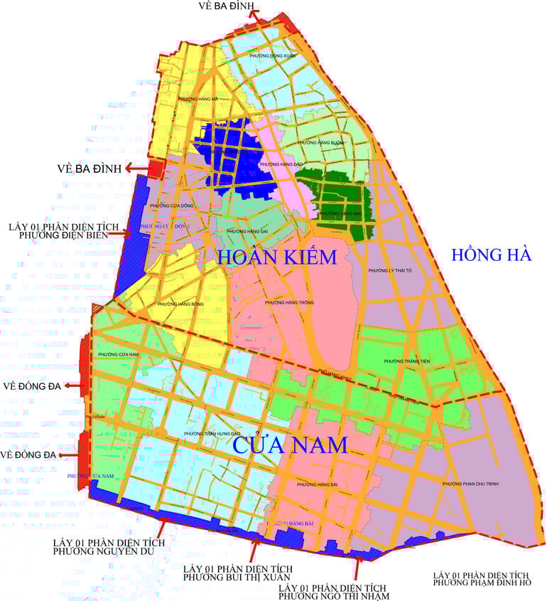 Dự kiến phương án sắp xếp đơn vị hành chính tại quận Hoàn Kiếm. (Ảnh: UBND quận Hoàn Kiếm)