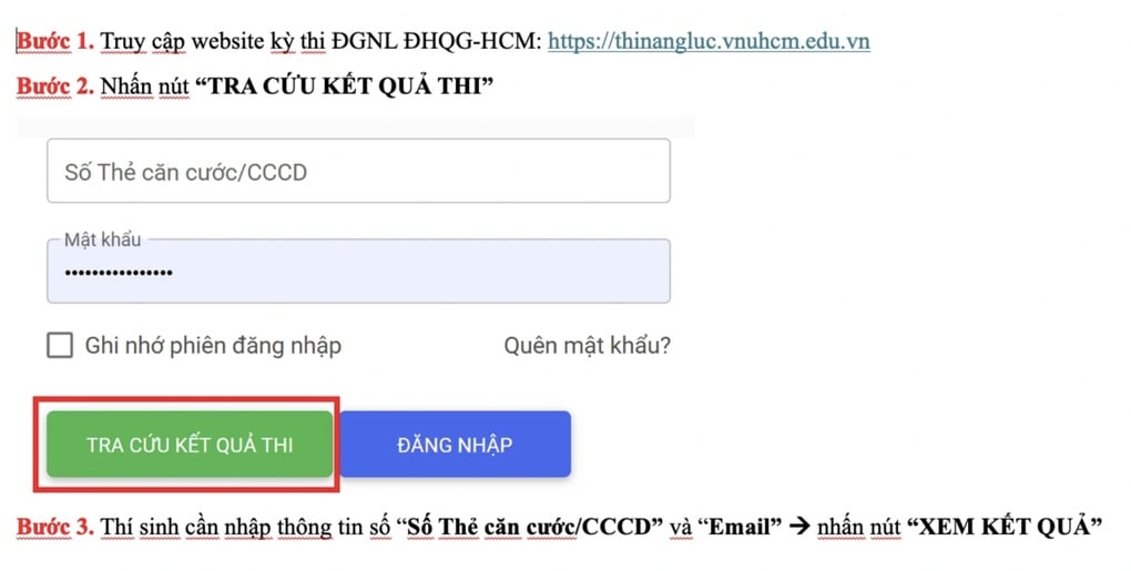 Không đăng nhập, vẫn xem được điểm đánh giá năng lực Đại học Quốc gia TPHCM - 1