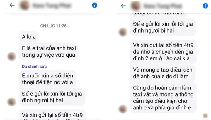 택시 운전사의 남동생이라고 주장하는 남자는 트롱 씨에게 문자를 보내 사과하고 두 피해자에게 돈을 돌려주고 싶다는 의사를 표명했습니다.