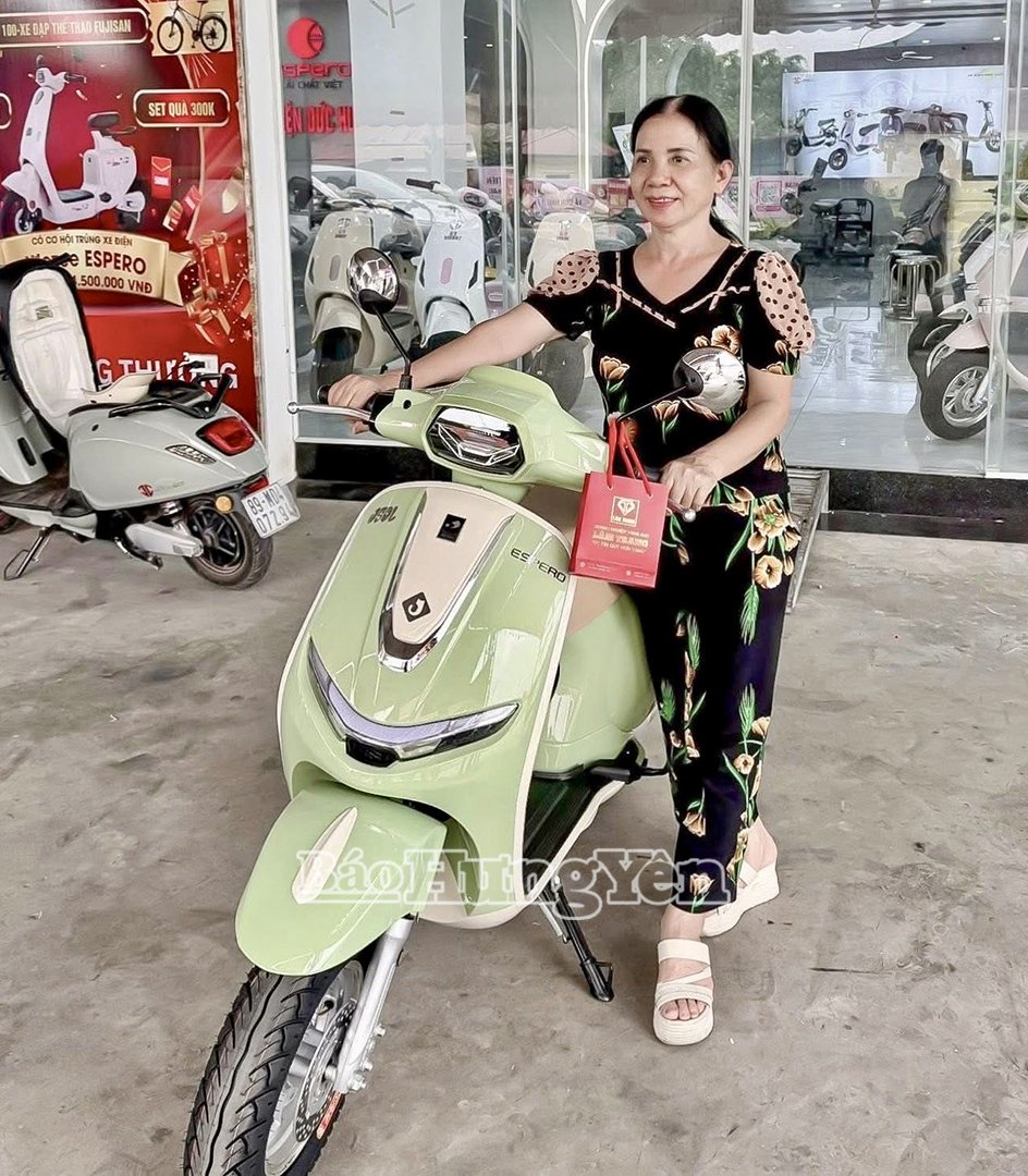 Phụ huynh mua xe điện cho con tại cửa hàng ở xã Lạc Đạo (Văn Lâm)