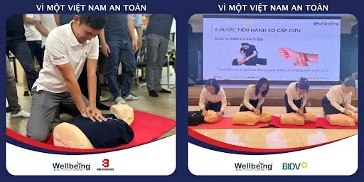 Trainees from organizations and businesses practice first aid in a Wellbeing training course (Source: Facebook Wellbeing - First aid & AED training)