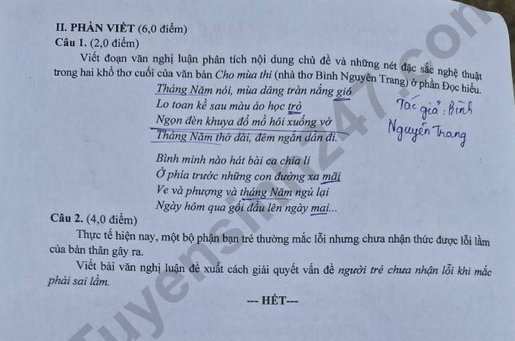Đề thi và đáp án môn văn lớp 10 tỉnh Đồng Tháp 2025 - 2