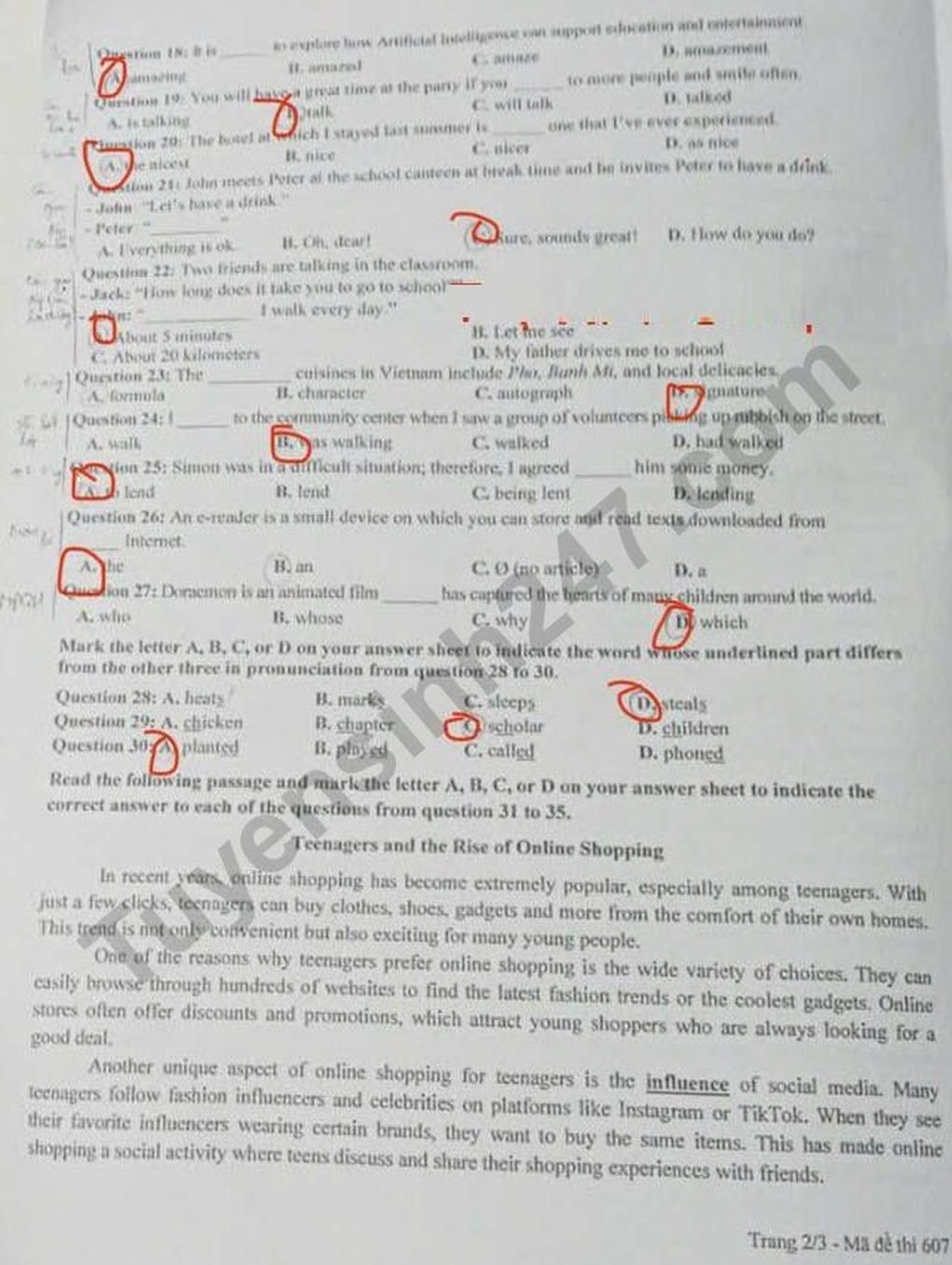 Đề thi và đáp án môn tiếng Anh vào lớp 10 tỉnh Tuyên Quang năm 2025 - 2