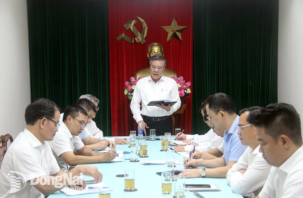 Ủy viên Ban Thường vụ Tỉnh ủy, Phó chủ tịch UBND tỉnh Dương Minh Dũng phát biểu chỉ đạo tại buổi làm việc. Ảnh: Hải Quân