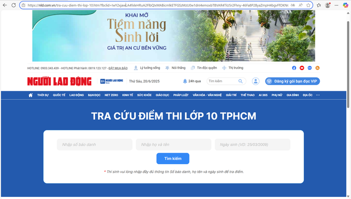 Tra cứu điểm thi lớp 10 ở TP HCM trên Báo Người Lao Động - Ảnh 1.