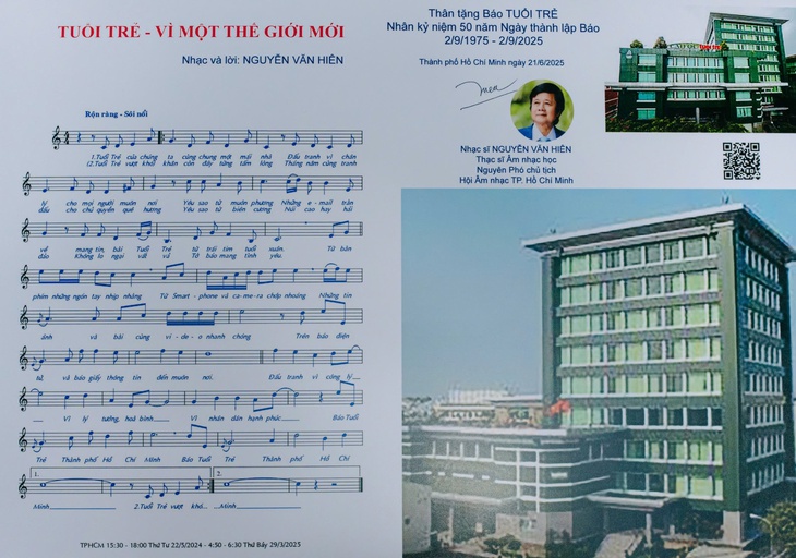 Nhạc sĩ Nguyễn Văn Hiên tặng ca khúc ‘Tuổi Trẻ - Vì một thế giới mới’ cho báo Tuổi Trẻ - Ảnh 2.