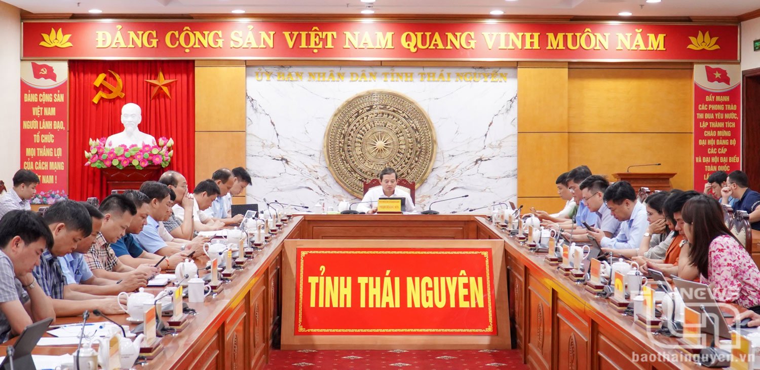 Các đại biểu tham gia hội nghị trực tuyến tại điểm cầu Thái Nguyên.
