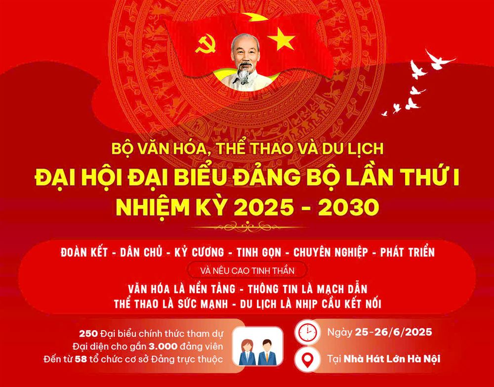 [INFOGRAPHIC] Ấn phẩm tuyên truyền Đại hội đại biểu Đảng bộ Bộ Văn hóa, Thể thao và Du lịch lần thứ I nhiệm kỳ 2025-2030