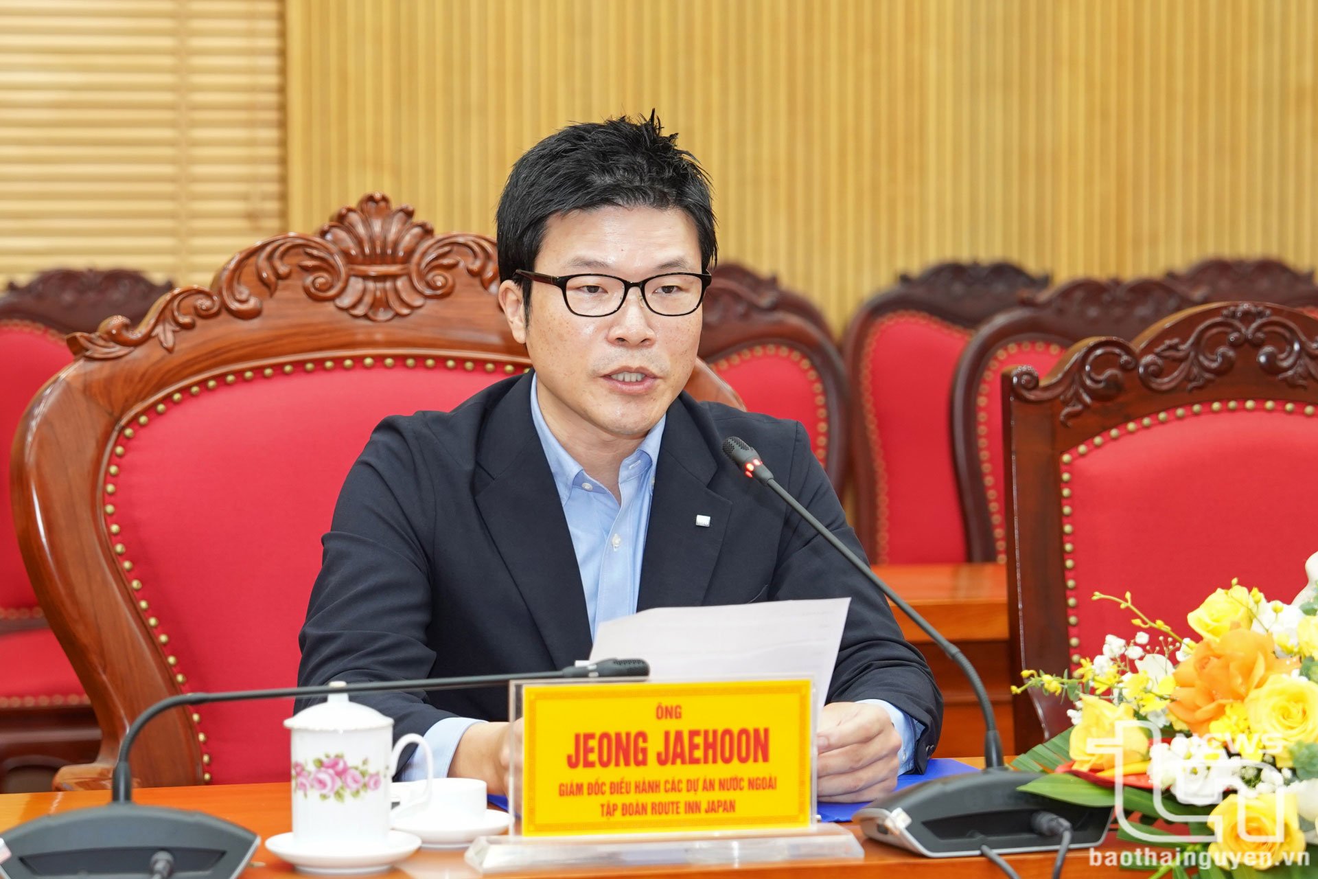 Ông Jeong Jaehoon, Giám đốc điều hành các dự án nước ngoài, Tập đoàn Rooute Inn Japan, phát biểu tại buổi Lễ.