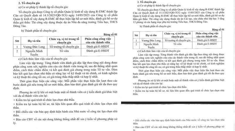 Báo cáo đánh giá E-HSDT của cả 5 dự án đều sử dụng cùng một mẫu mô tả, không có sự khác biệt đáng kể giữa từng dự án, cho dù quy mô và nội dung công việc không hề giống nhau.