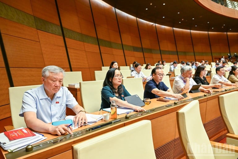 Đại biểu Quốc hội biểu quyết thông qua Luật Cán bộ, công chức (sửa đổi). (Ảnh: DUY LINH)