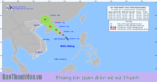 Áp thấp nhiệt đới di chuyển theo hướng Tây Bắc, tốc độ khoảng 20km/h
