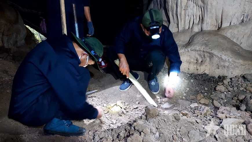 Das Sammlungsteam 589 der Politischen Abteilung des Militärkommandos der Provinz Quang Binh organisierte die Exhumierung der sterblichen Überreste von Märtyrern in der Tham-Long-Höhle im Dorf Nong Ping im Distrikt Boualapha in der Provinz Khammouane (Laos). Foto: qdnd.vn