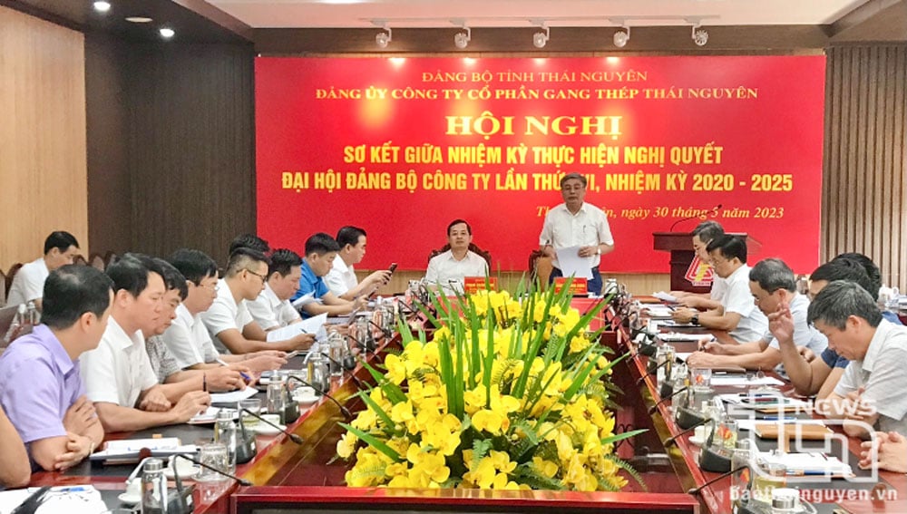 Hội nghị sơ kết giữa nhiệm kỳ 2020-2025 của Đảng bộ Công ty CP Gang thép Thái Nguyên (tháng 5/2023). Ảnh: Tư liệu
