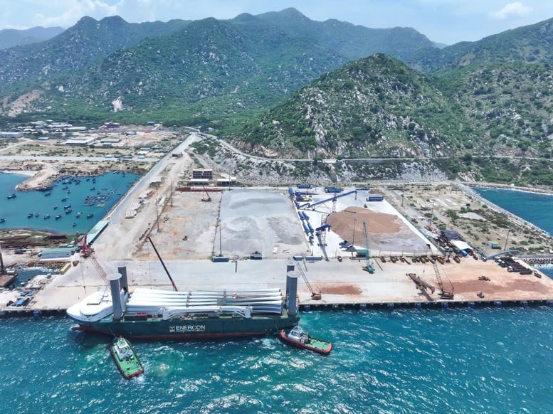 Cảng biển quốc tế Trung Nam Cà Ná đón chuyến tàu chuyên chở thiết bị điện gió đầu tiên- Ảnh 1.