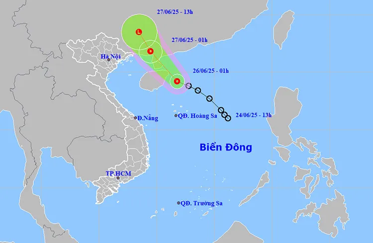 6月26日の熱帯低気圧の進路と位置。写真：thoitietvietnam
