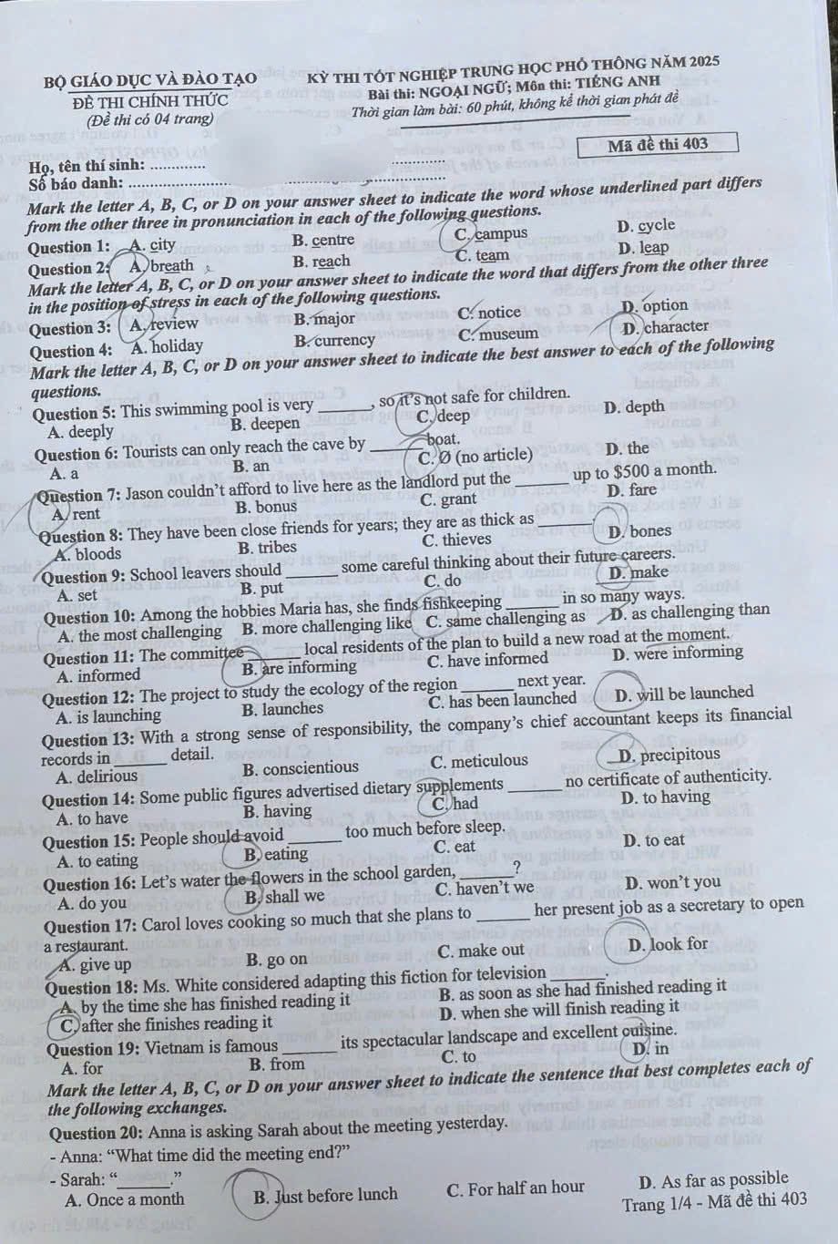 Candidates under the 2006 General Education Program complete the final exam.