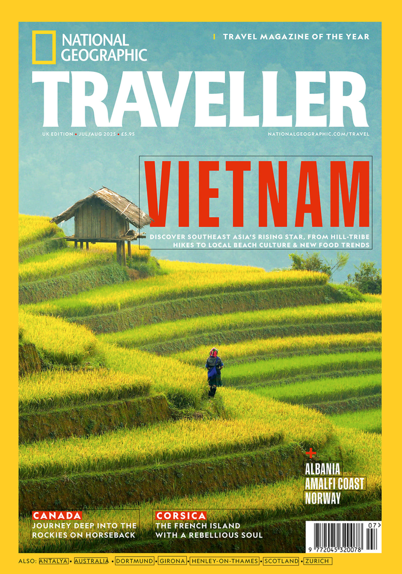 Trang bìa ấn phẩm mới nhất tháng 7-8/2025 của National Geographic Traveller.
