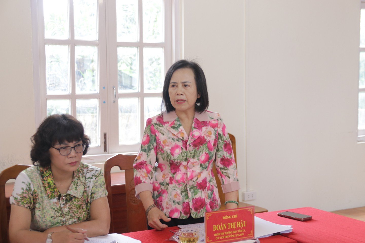 Comrade Doan Thi Hau, Standing Deputy Secretary of the Provincial Party Committee, Chairwoman of the Provincial People's Council, spoke at Thuy Hung commune.