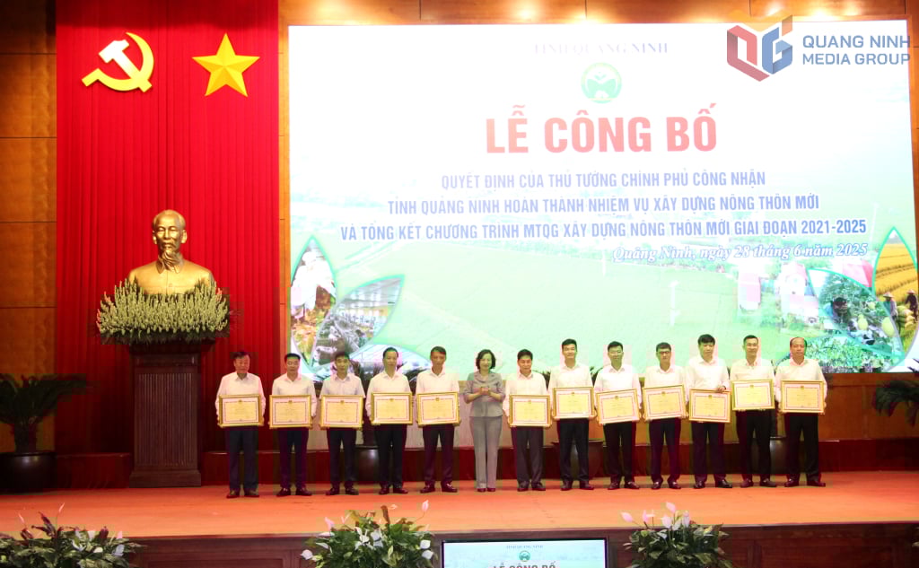 Đồng chí Bùi Thúy Phượng, Trưởng Ban Tổ chức Tỉnh ủy, trao tặng Bằng khen cho cá nhân có thành tích xuất sắc trong xây dựng NTM giai đoạn 2021-2025.