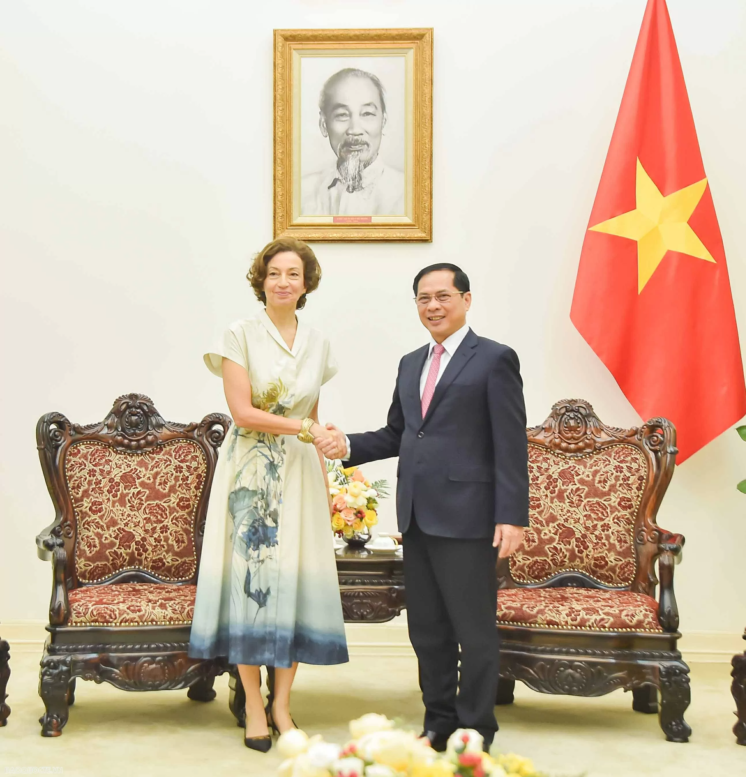 Phó Thủ tướng, Bộ trưởng Ngoại giao Bùi Thanh Sơn tiếp Tổng Giám đốc UNESCO Audrey Azoulay