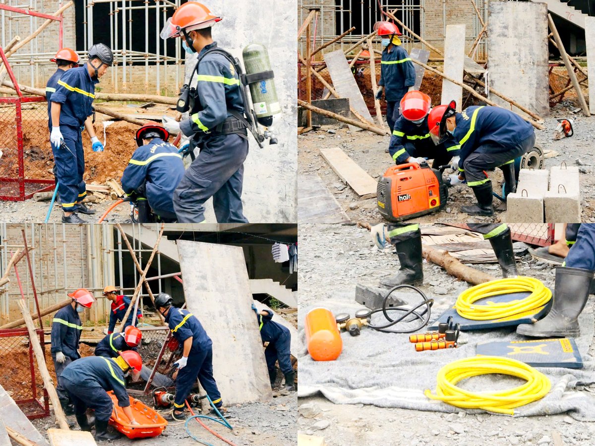 Les forces de secours utilisent des équipements et des véhicules spécialisés modernes tels que des coupeurs de béton et des appareils pour rechercher les victimes sous les décombres.