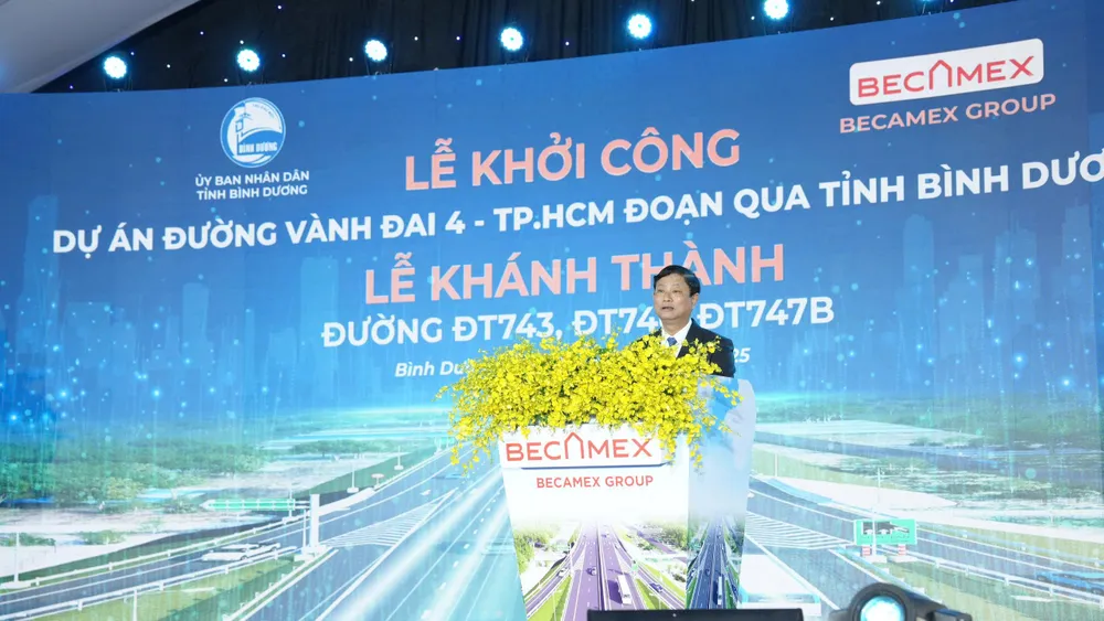 Chủ tịch UBND tỉnh Bình Dương tại lễ khởi công dự án đường Vành đai 4 TPHCM, đoạn qua địa bàn tỉnh.