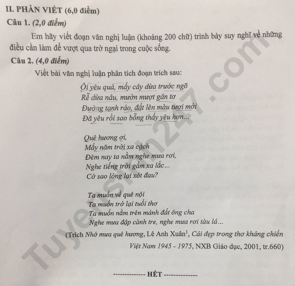 Đề thi và đáp án môn văn thi lớp 10 năm 2025 tỉnh Phú Thọ - 2
