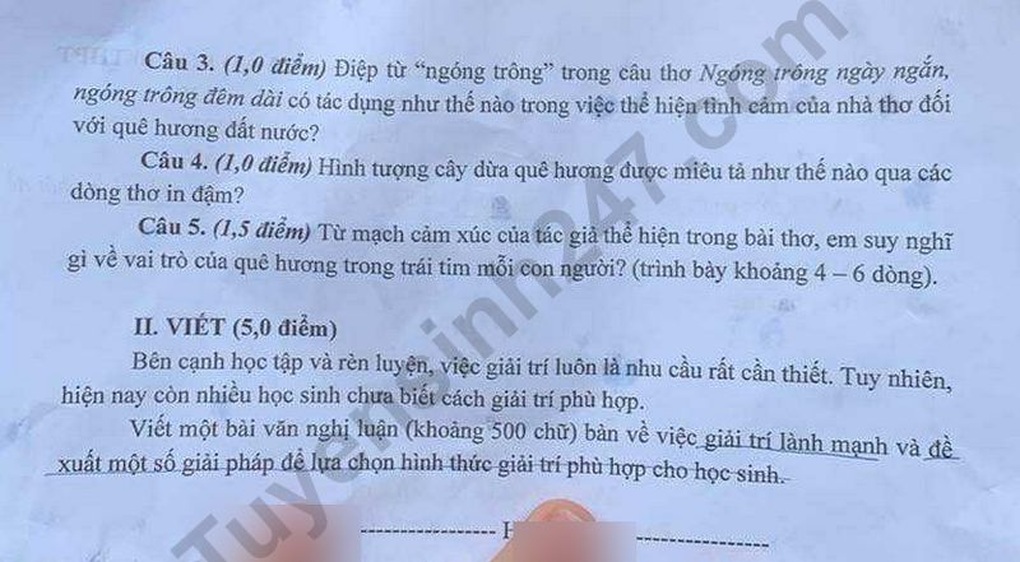 Đề thi và đáp án môn văn vào lớp 10 tỉnh An Giang năm 2025 - 2