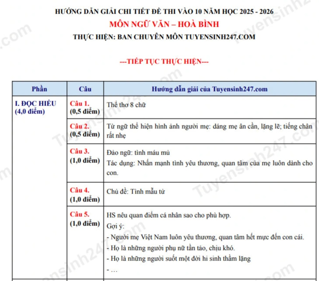 Đề thi và đáp án môn ngữ văn thi lớp 10 năm 2025 tỉnh Hoà Bình - 2