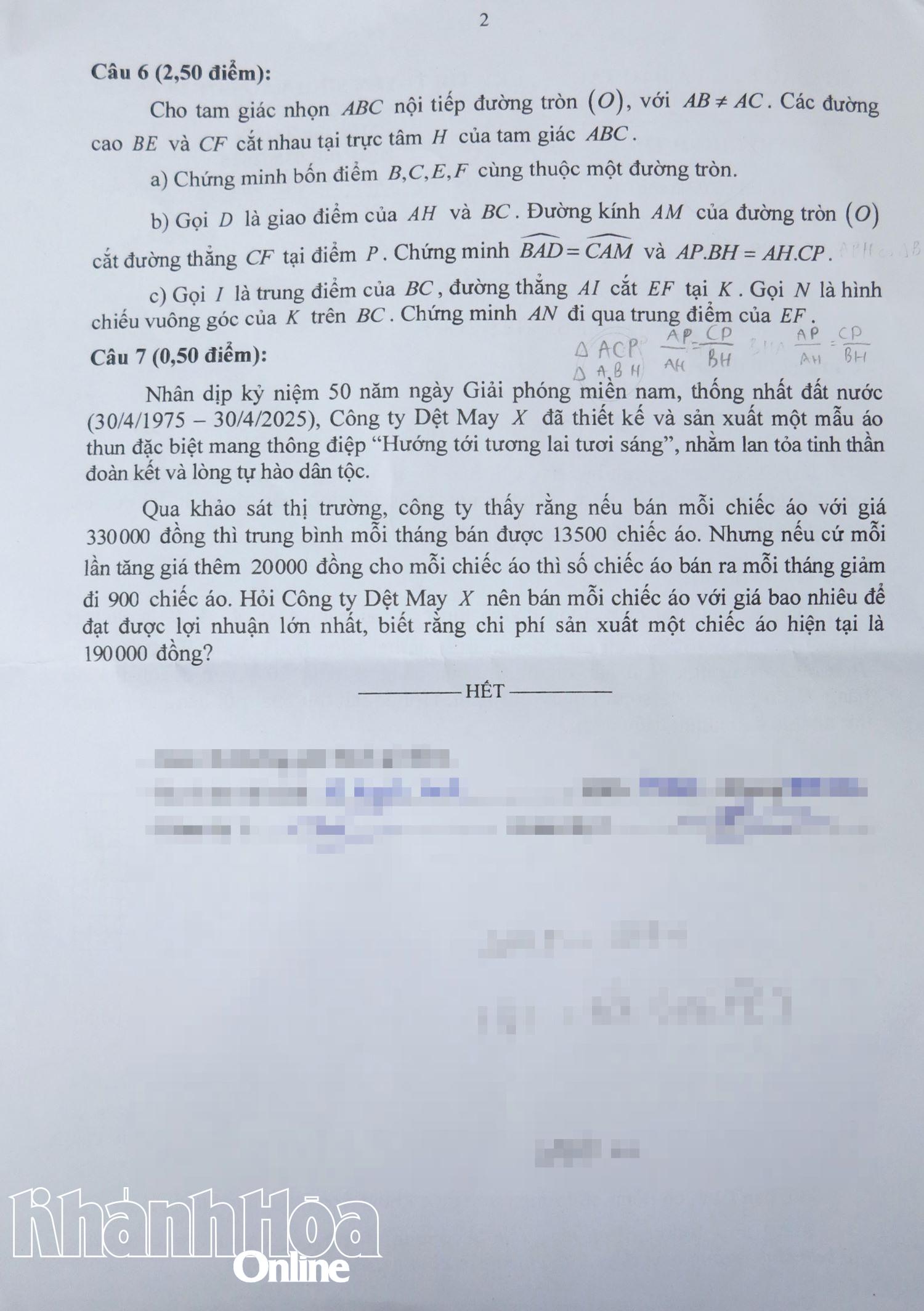 Đề thi môn Toán.