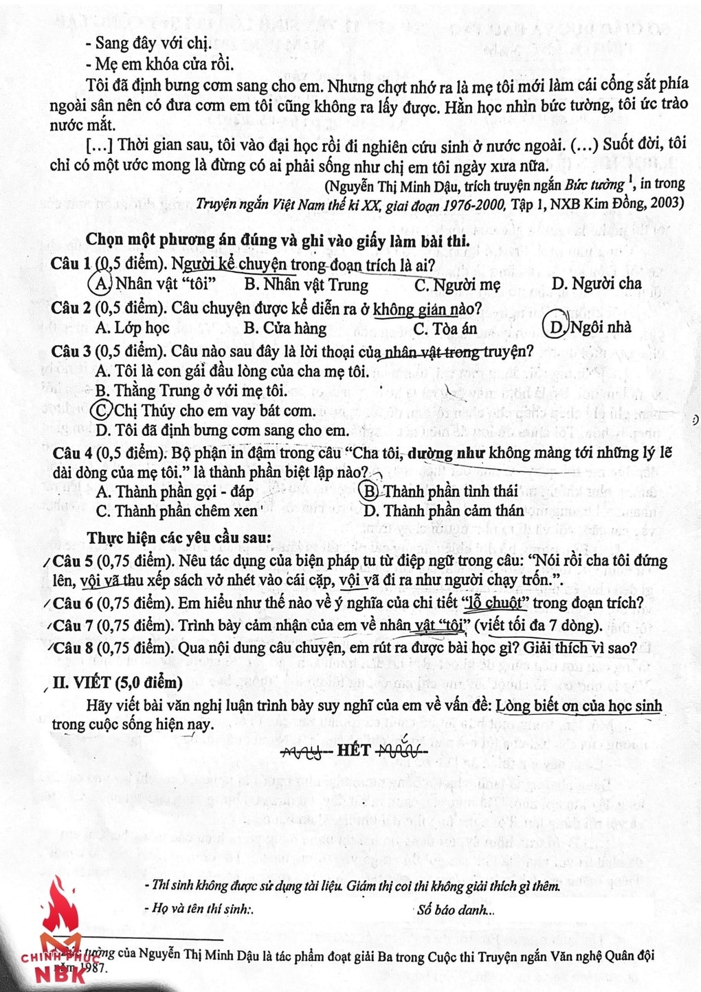 Exam questions and answers for 3 subjects entering grade 10 in Quang Nam province in 2025 - 2