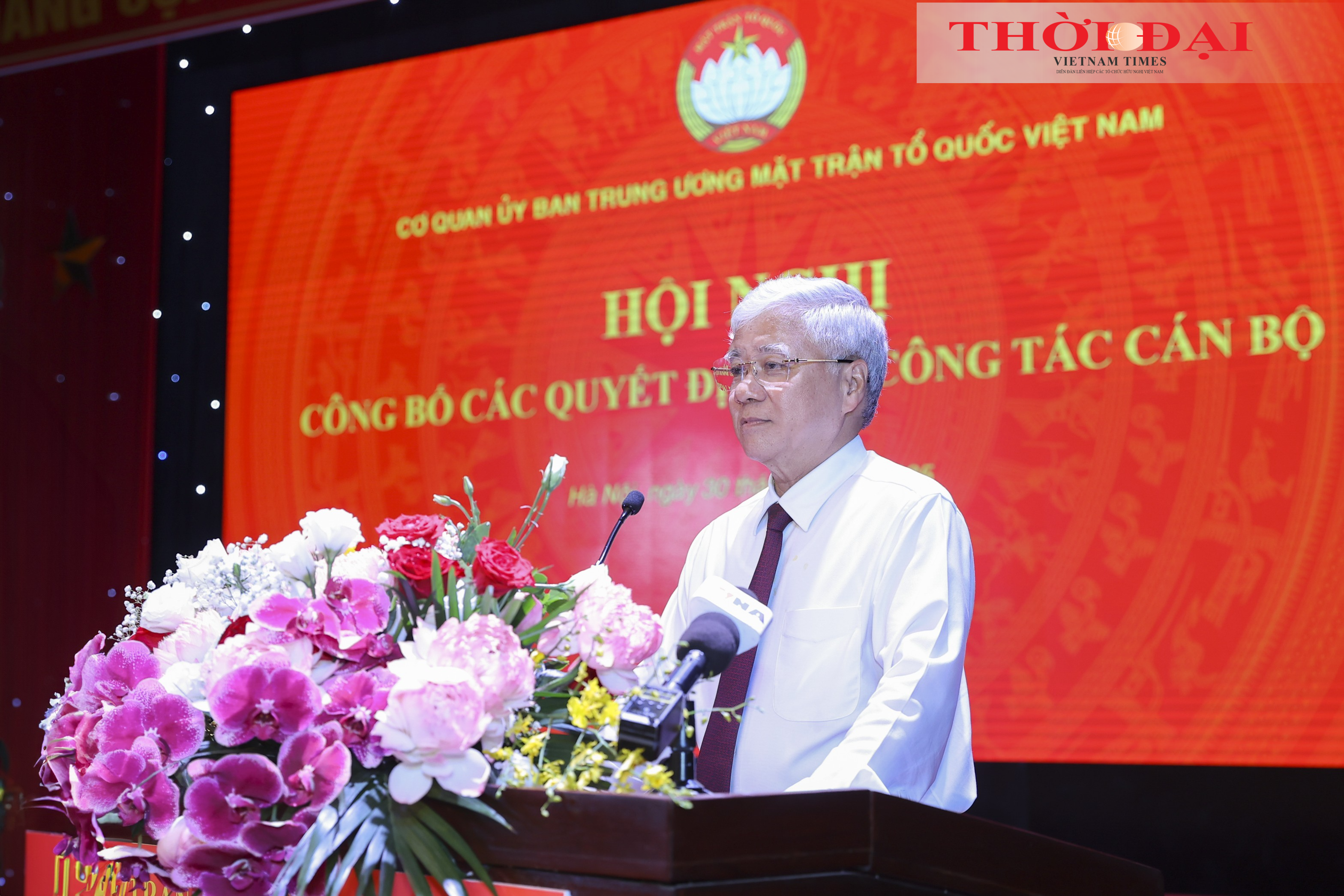 Chủ tịch Ủy ban Trung ương MTTQ Việt Nam phát biểu tại Hội nghị. (Ảnh: Đinh Hòa)