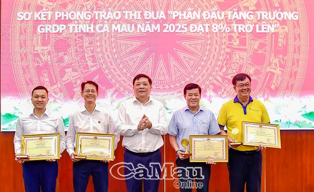 Chairman of the Provincial People's Committee Pham Thanh Ngai awarded Certificates of Merit to 4 enterprises that have made positive contributions to the growth rate in the first 6 months of 2025.