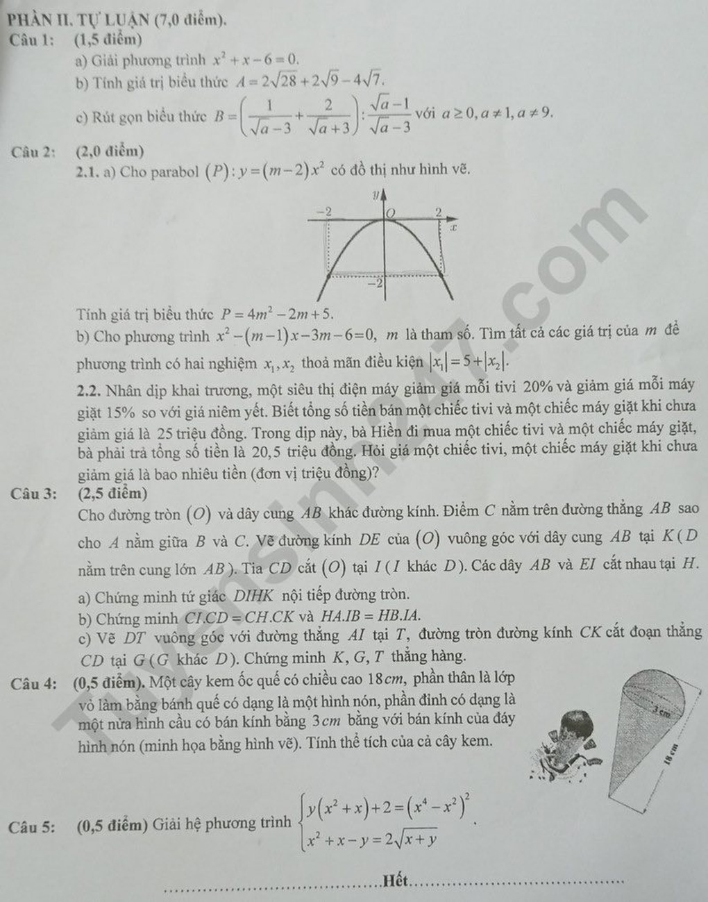 Đề thi và đáp án môn tiếng Anh, toán thi lớp 10 của Phú Thọ - 6