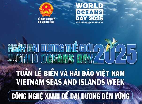 Poster tuyên truyền Tuần lễ Biển và Hải đảo Việt Nam, Ngày Đại dương thế giới năm 2025.