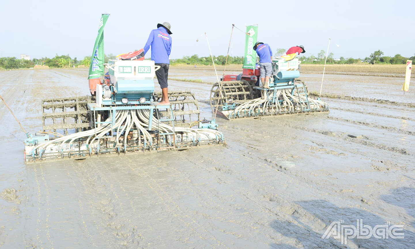 ការបង្ហាញការសាបព្រួសដោយប្រើម៉ាស៊ីននៅសហករណ៍កសិកម្ម Hoa Thanh ក្នុងពិធីសម្ពោធគម្រោង 