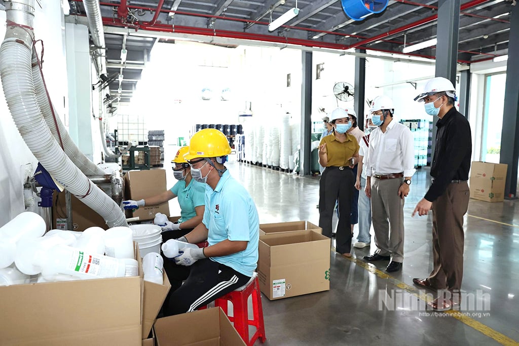 Đoàn kiểm tra công tác đảm bảo an toàn, vệ sinh lao động tại Công ty TNHH Nanpao Advanced Materials Việt Nam.