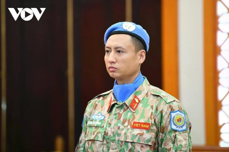 Thiếu tá Trần Viết Cường phát biểu tại buổi trao quyết định
