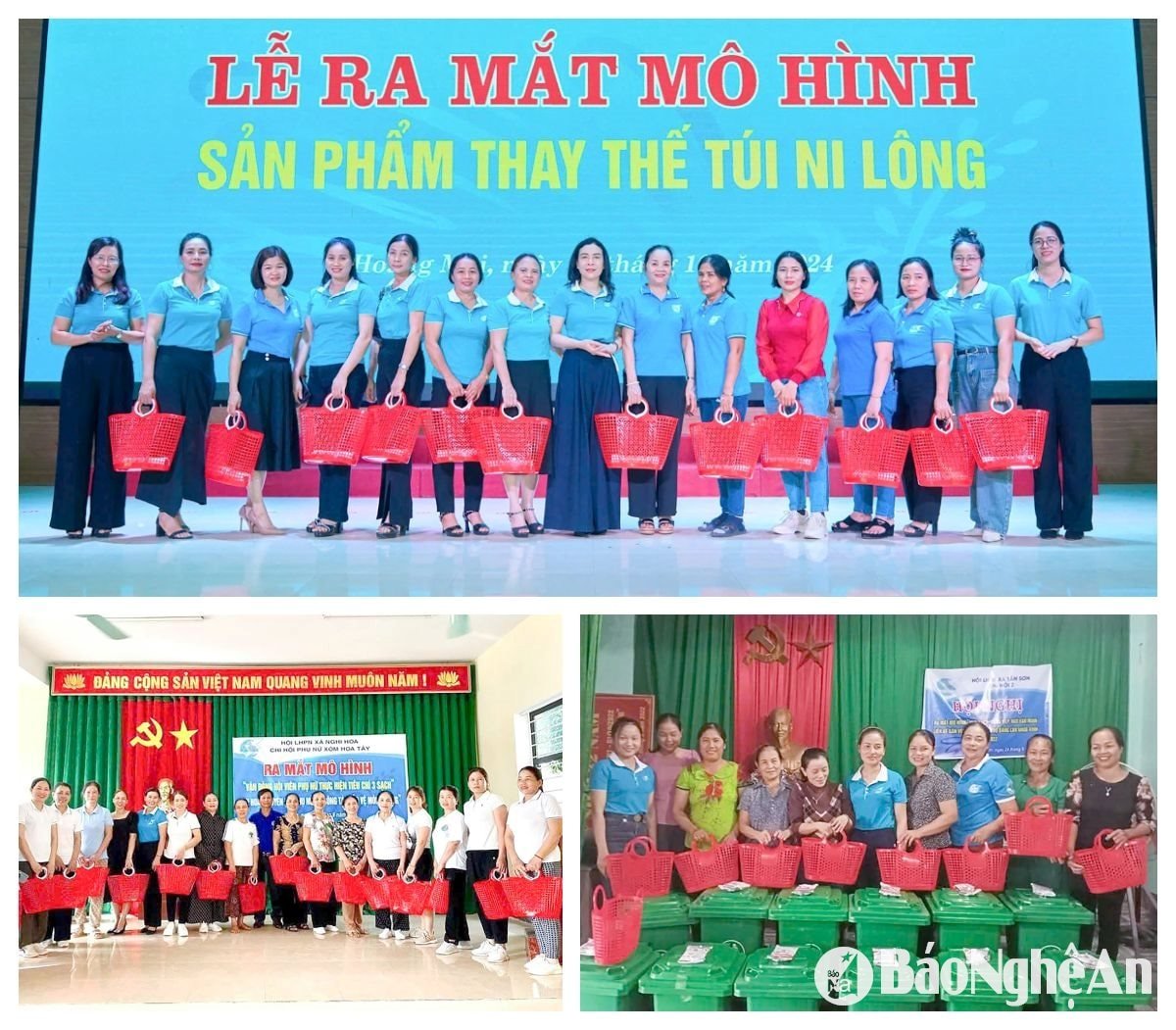  Ra mắt các mô hình sử dụng làn nhựa thay thế túi ni lông khi đi chợ của Hội Phụ nữ thị xã Hoàng Mai và các huyện Nghi Lộc, Đô Lương. 