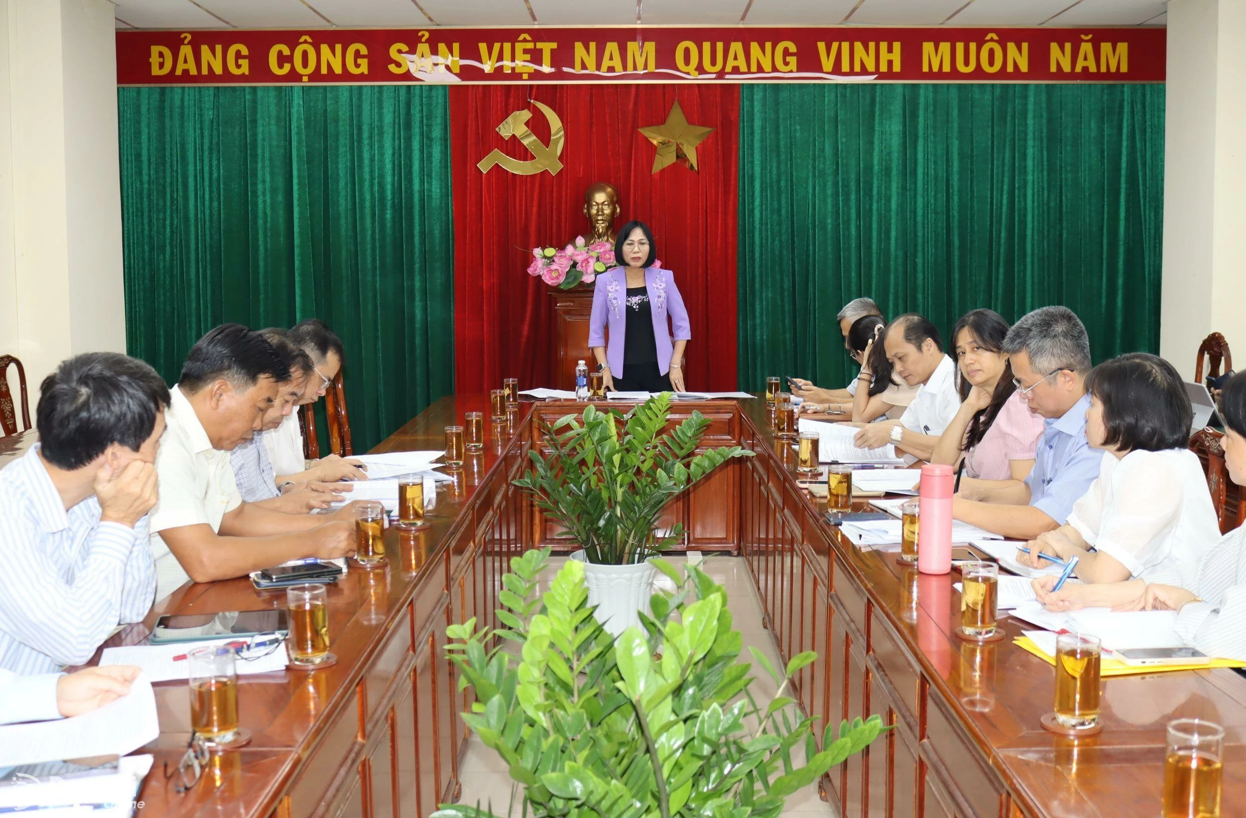 Phó chủ tịch UBND tỉnh Nguyễn Thị Hoàng phát biểu tại buổi làm việc. Ảnh: Hoàng Lộc